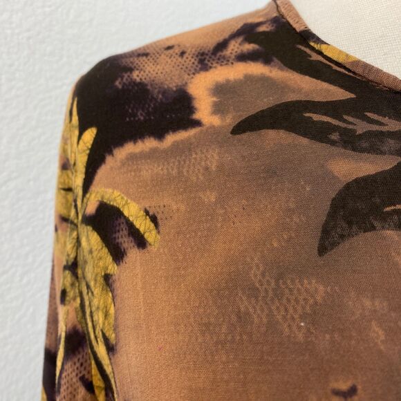 Putri Diana Batik Brown Tunic Blouse Top Med Long Sleeves Boho Whimsy Fairy Goth - Picture 3 of 10